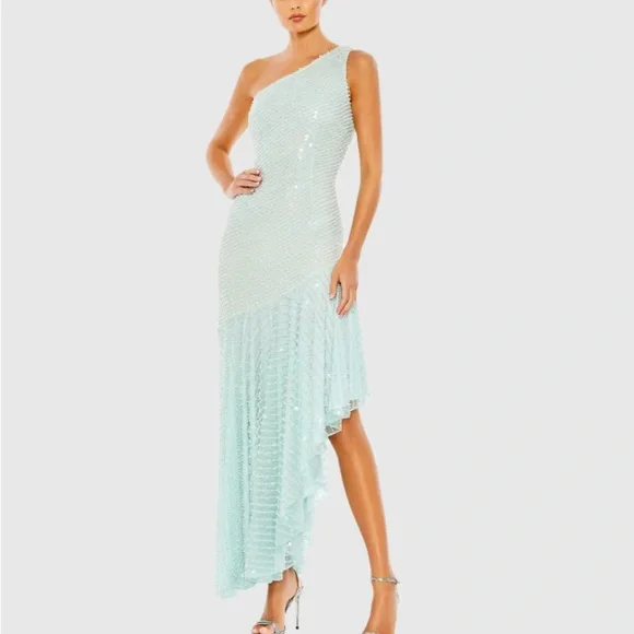 green emerald velvet dress Wedtrend Women Sparkly Green Bridesmaid Dress A Line One Shoulder Floor Length Wedding Party Guest Dress, Green / US6 main image 1